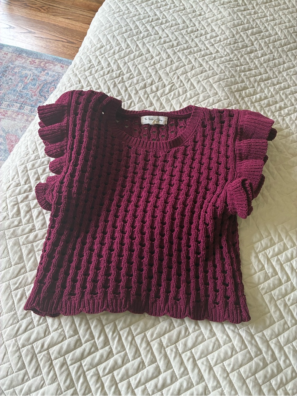 Burgundy Knit Ruffle Sleeve Cropped Sweater Top